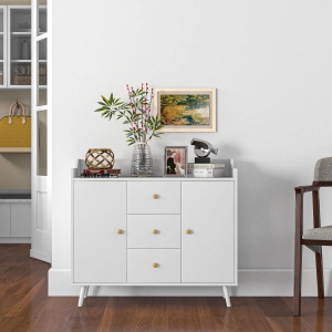 Bufet 90×80 cm – Alb, PAL & Lemn de Pin, Design Elegant - Img 7