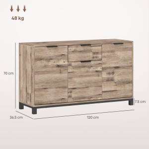 Bufet cu Sertar și 3 Dulapuri cu Rafturi Reglabile, 120x36,5x70 cm, Maro - Img 3