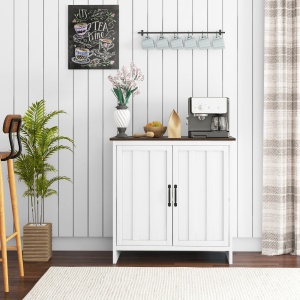Bufet Modern pentru Bucătărie, Mobilier cu 2 Uși și Raft Reglabil din Lemn, 80x39,7x80 cm, Alb - Img 2