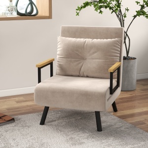 Canapea Extensibilă cu Spătar Reglabil pe 5 Nivele, Canapea Pat Individuală Pliabilă cu Perne, 63x73x81 cm, Bej - Img 2