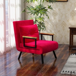 Canapea Extensibilă cu Spătar Reglabil pe 5 Nivele, Canapea Pat Individuală Pliabilă cu Perne, 63x73x81 cm, Roșu - Img 2
