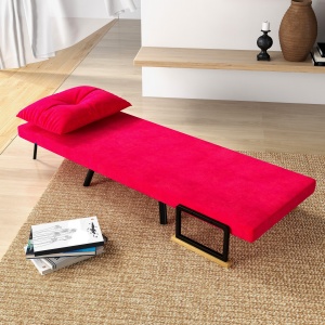 Canapea Extensibilă cu Spătar Reglabil pe 5 Nivele, Canapea Pat Individuală Pliabilă cu Perne, 63x73x81 cm, Roșu - Img 8