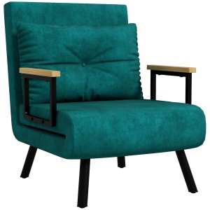 Canapea Extensibilă cu Spătar Reglabil pe 5 Nivele, Canapea Pat Individuală Pliabilă cu Perne, 63x73x81 cm, Verde - Img 1