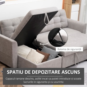 Canapea Extensibila pe Colt 3 locuri cu Sezlong Compartiment din Material Textil - Img 6