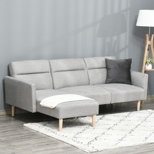 Canapea Extensibila pe Colt cu 3 Locuri din Tesatura Gri Reglabila Stil Scandinav - Img 2