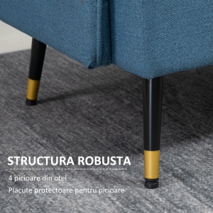 Canapele cu 2 locuri pentru camera de zi din tesatura cu buton cu perne, albastru inchis - Img 5
