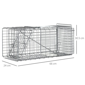 Capcana pentru animale , 66 x 24 x 30,5 cm Cusca umana pentru rozatoare pentru iepuri, veverite, nurci, vole, argintie - Img 3