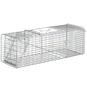 Capcana pentru animale , 93 x 31 x 34,5 cm Cusca umana pentru rozatoare pentru iepuri, pisici fara stapan, ratoni, marmote, chipmunks, veverite, Argintiu - Img 1