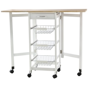 Carucior de Bucatarie Extensibil cu 3 sertare, MDF/Metal, 37x37x77.5 cm, Alb - Img 1