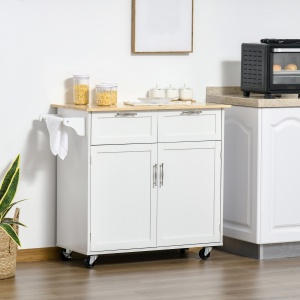 Carucior de Bucatarie Multifunctional cu 2 Sertare, Dulap si 4 Roti, 104x46x91cm - Alb - Img 2