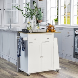 Carucior de bucatarie suport condimente cu 3 niveluri si 4 roti din MDF si PAL, 89x45x89.5cm, alb - Img 2