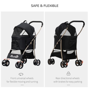 Carucior Detasabil pentru Animale de Companie, Carucior de Calatorie 3 in 1 pentru Caini si Pisici, Geanta de Transport Pliabila cu Roti Universale cu Frana, Copertina Cos de Depozitare, Negru - Img 7