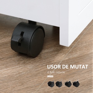 Carucior multifunctional pentru economisirea spatiului pentru baie si bucatarie, carucior din lemn MDF cu roti pivotante si maner, 42,5x20,3x66,7cm, alb - Img 5