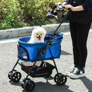 Carucior pentru animale de companie pliabil, cu centuri de siguranta, Albastru - Img 2