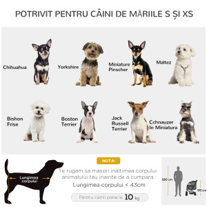 Carucior pentru Caini Pliabil cu Maner Reversibil si Roti din EVA, Gri - Img 5