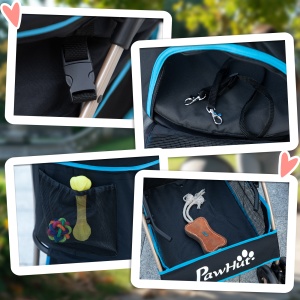 Cărucior pentru Câini Pliabil și Convertibil în Geantă de Transport cu 2 Lese și Pernă, 82x49.5x98 cm, Albastru - Img 8