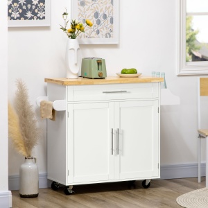 Carut Bucatarie 109×40×89 cm – Blat Lemn, Roti & Spatiu Depozitare - Img 2