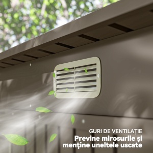 Căsuță de Depozitare de Grădină 2.7m² din Metal, Exterior cu Uși Duble și 2 Guri de Aerisire, Gri - Img 7