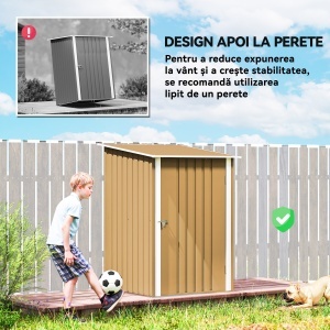 Căsuță de Grădină 0.92m² din Oțel Galvanizat, Depozit pentru Unelte cu Ușă Blocabilă, Acoperiș Înclinat, 100x104x160 cm, Galben - Img 6