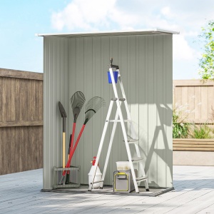 Căsuță de Grădină 1.07m² din Oțel Zincat, Căsuță pentru Unelte cu Ușă Blocabilă, Acoperiș Înclinat, 142x86x189 cm, Gri Deschis - Img 7