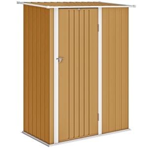 Căsuță de Grădină 1.07m² din Oțel Zincat, Căsuță pentru Unelte cu Ușă Blocabilă, Acoperiș Înclinat, 142x86x189 cm, Galben