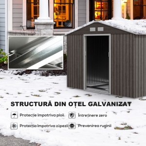 Casuta Gradina Gri 277×191×192 cm – Din Lamiera de Fier - Img 4