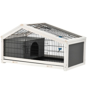 Casuta pentru iepuri cu sticla de apa, Cusca cu 2 usi pentru porcusori de Guineea, Spatiu de alergat cu tava glisanta pentru iepurasi, Casuta mica pentru animale pentru interior, gri inchis - Img 1