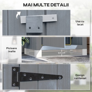 Căsuță pentru Unelte din Lemn cu 3 Rafturi cu Acoperiș Impermeabil din Bitum, 77.5x54.2x179.5 cm, Gri - Img 6