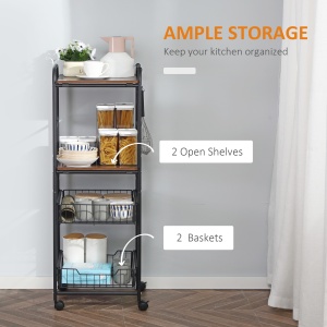 Caucior de Bucatarie cu 2 Cosuri detasabile din Metal, 2 rafturi din PAL si Carlige laterale, 40x38x111cm - Img 4