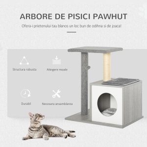 Centru de activitati cu spatiu pentru zgariat culcus cu perna detasabila din plus lemn gri - Img 5