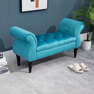 Chaise Captusita Stil Vintage cu Cotiere Tapitate si Cadru din Lemn, Albastru deschis 117x40x58Hcm - Img 2