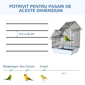 Colivie Metalica 39×33×47 cm – Alb, cu Tava, Cuiere & Leagan - Img 7