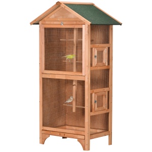 Colivie pentru Păsări cu 3 Deschideri cu Blocare, 4 Stinghii și Tavă Detașabilă, 80.5x57x153 cm, Portocaliu - Img 1
