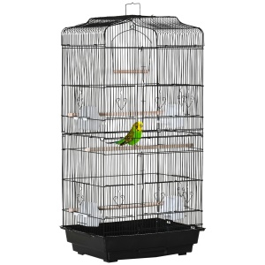 Colivie pentru pasari cu Stinghii, Leagan si boluri, Voliera din Metal si Plastic, 46.5x35.5x92 cm, Negru - Img 1