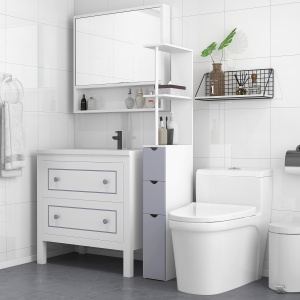 Coloana Baie 15×33×140 cm – Alb & Gri, Spatiu Vertical Compact - Img 2
