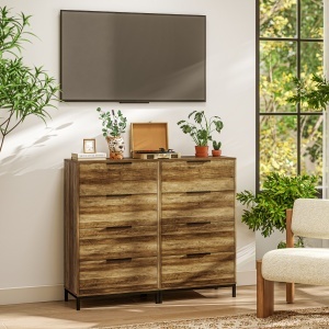 Comodă 4 Sertare din PAL și Metal 62x35x105 cm Maro Deschis - Img 7
