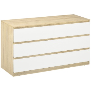Comoda 6 Sertare 135×48×77 cm Alb/Natur - Img 1