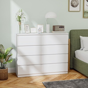 Comodă 8 Sertare cu Mânere Canelate 120x39x100 cm Alb - Img 2