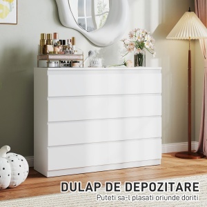 Comodă 8 Sertare cu Mânere Canelate 120x39x100 cm Alb - Img 4