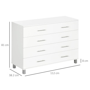 Comoda Alba 112×38,2×81 cm – 4 Sertare cu Detalii Metalice - Img 3
