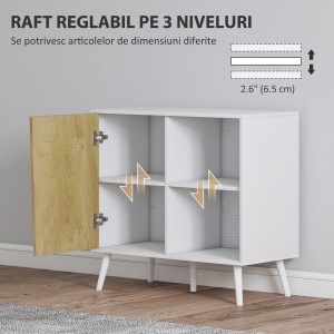 Comodă Bufet cu Dulap și Compartiment de Depozitare din Lemn Alb - Img 5