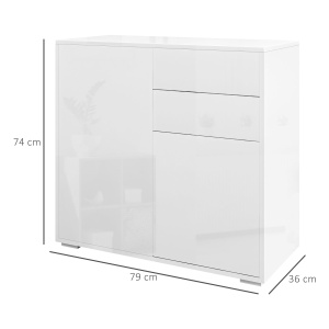 Comoda cu 2 dulapuri si 2 sertare, 79x36x74cm, alb lucios - Img 3