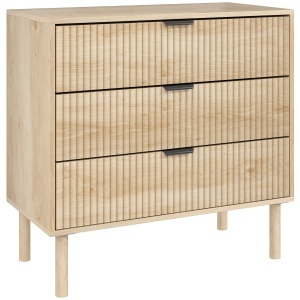 Comodă cu 3 Sertare, Picioare din Lemn Masiv și Design Canelat, 80x40x77,5 cm, Lemn Natural - Img 1