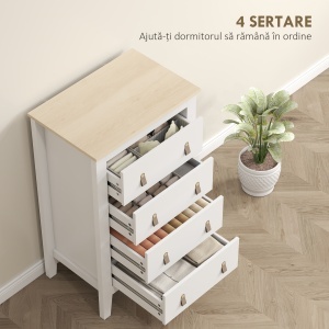 Comodă cu 4 Sertare și Mânere din Piele Ecologică Albă - Img 4