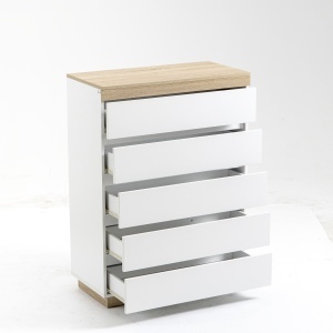 Comodă cu 5 Sertare din Lemn, Comodă pentru Dormitor cu Dispozitiv Anti-Răsturnare, 80x40x109 cm, Alb - Img 1