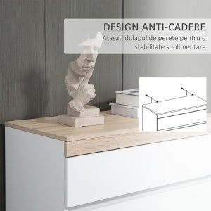 Comodă cu 5 Sertare din Lemn, Comodă pentru Dormitor cu Dispozitiv Anti-Răsturnare, 80x40x109 cm, Alb - Img 6