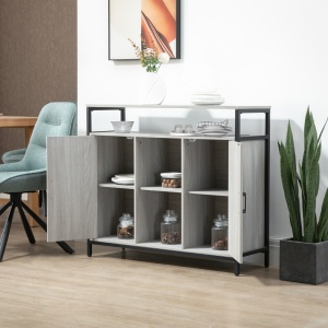 Comoda moderna din lemn cu rafturi, 100x34x87.2cm, gri deschis - Img 7