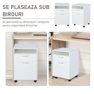 comoda pentru birou, cu roti, 40x35x60cm, alba - Img 6