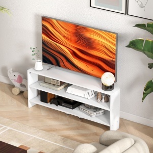 Comodă TV de Colț 47" max cu 2 Rafturi Deschise din Lemn Alb - Img 8