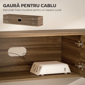 Comodă TV de până la 65" Stil Industrial cu 3 Dulapuri, Maro - Img 6